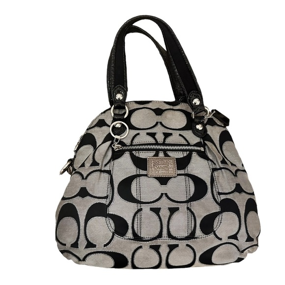 Vintage grey black Coach Poppy handbag with crossbody strap - Picture 3 of 7